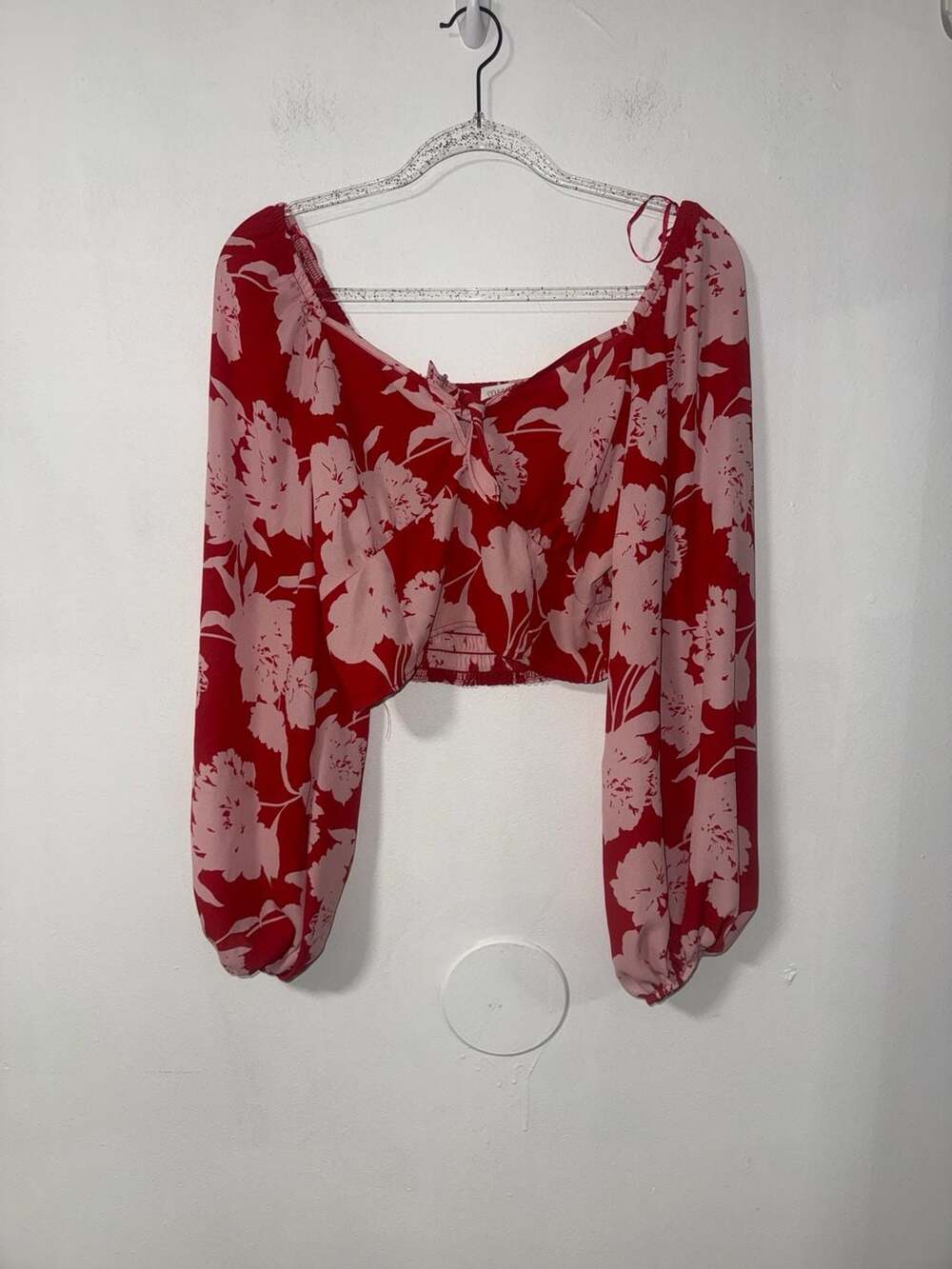 Sienna Sky Red Floral Smocked Crop Top Size L